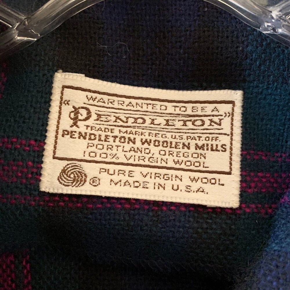 Pendleton Womens O/S Tartan Blue Green Pink Vintage Virgin Wool Cape Poncho USA - Picture 4 of 7